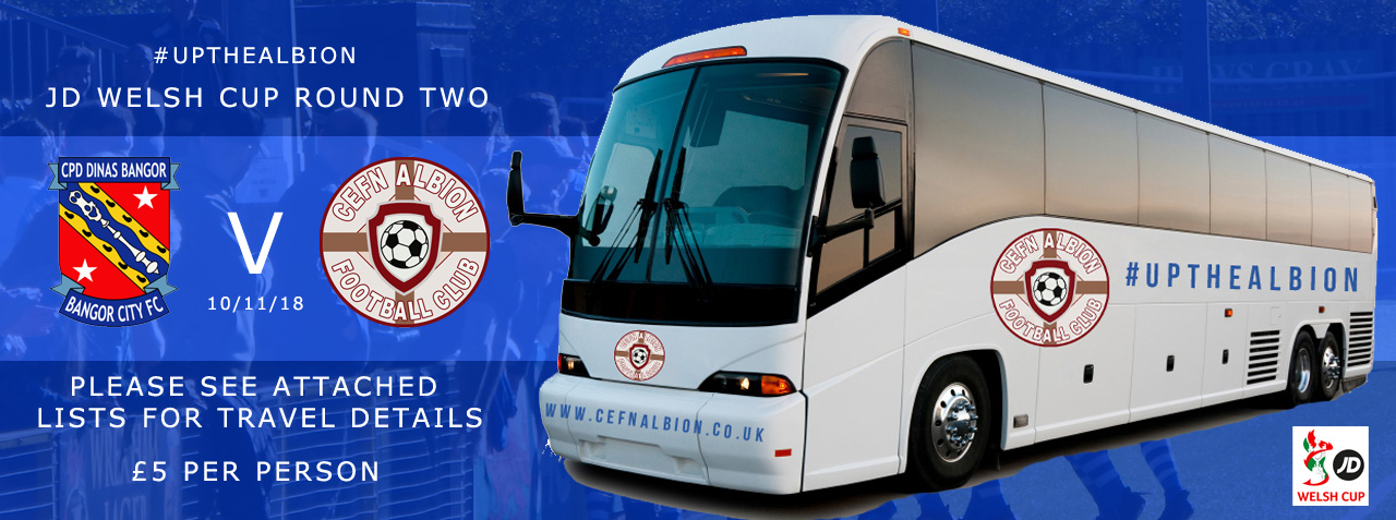 Bangor City Away - Welsh Cup Travel Update